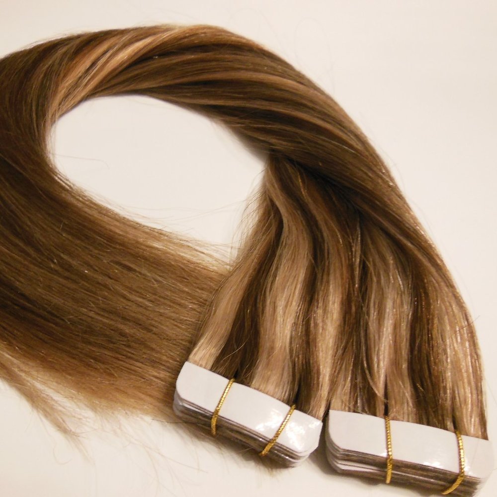 Tape Ins Hair Extensions 100% Human Hair Color #3P/27 Dark B./Strawberry Blonde